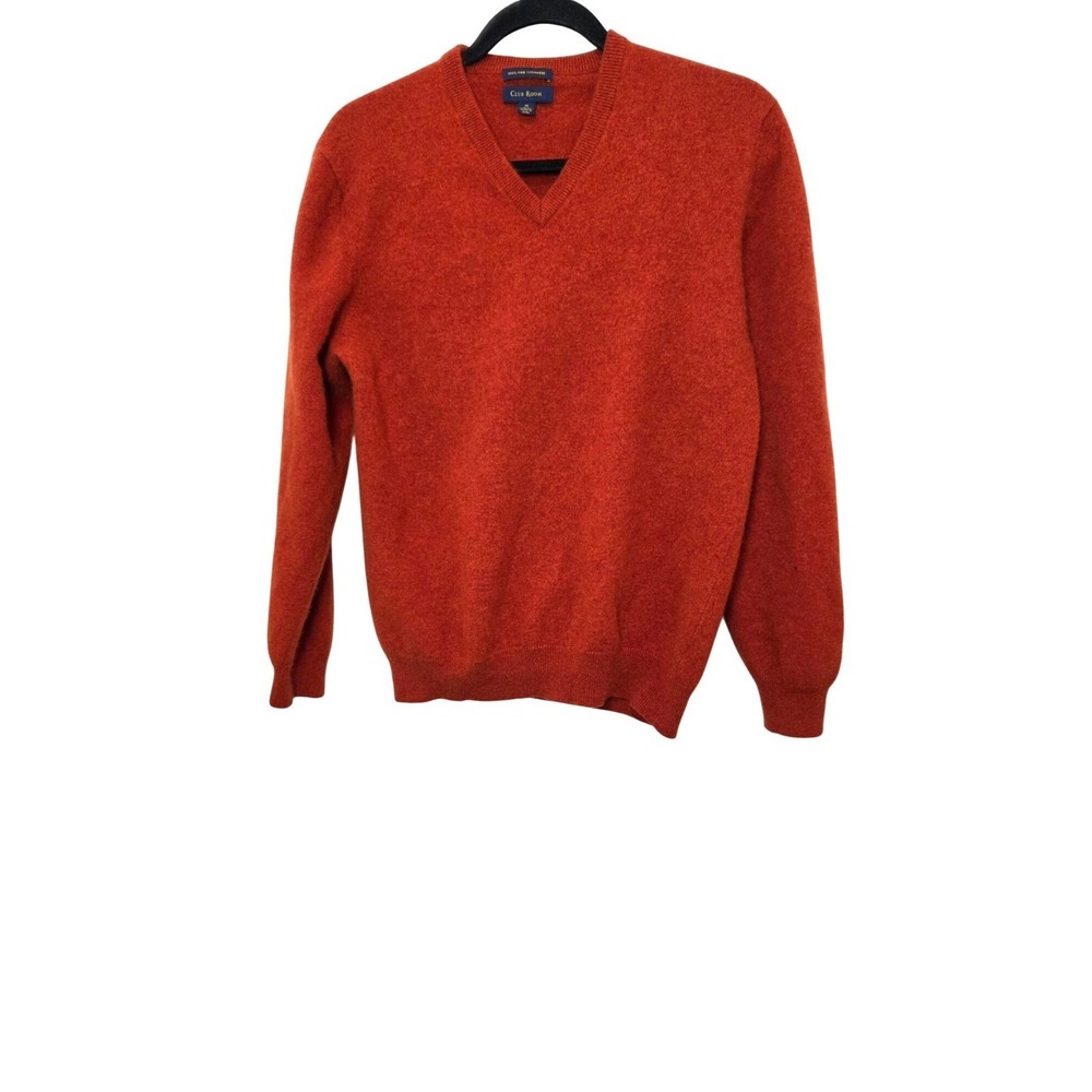 Club Room Mens 100% Cashmere V-Neck Sweater Orange Size M